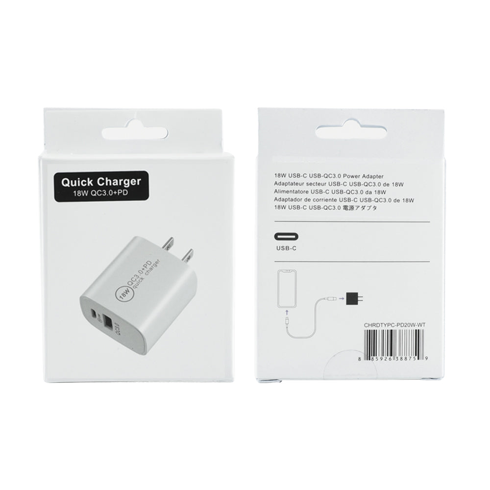 COMPACT WALL CHARGER 18W DUAL USB TYPE-C + USB 2-PORT